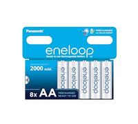 eneloop, batterie ricaricabili AA/Mignon, confezione da 8, capacità di min. 2000 mAh, batterie Ni-MH, pronte all'uso, ricaricabili fino a 2000 volte, confezione senza plastica, standard, bianche