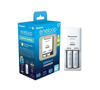 eneloop Compact caricabatterie, per 1-2 batterie ricaricabili AA/AAA, 10 ore tempo di ricarica, 9 funzioni di sicurezza, 2 batterie eneloop AA (2000 mAh) incluse