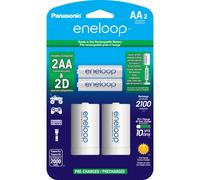 Eneloop Panasonic K-KJS1MCA2BA Adattatori per batterie formato D AA 2100 cicli Ni-MH batterie ricaricabili precaricate Adattatori da 2 ""D con 2 b