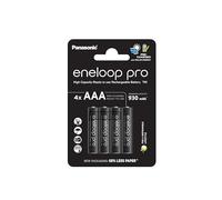 eneloop pro, batterie ricaricabili AAA/Micro, confezione da 4, capacità di min. 930 mAh, batterie Ni-MH, pronte all'uso, ricaricabili fino a 500 volte, confezione senza plastica, pro, nere