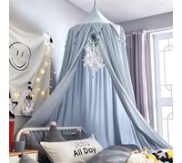 ENEN Baldacchino per Letto Bambina Zanzariera a Cupola per Lettino/Culla, Principessa Baldacchino in Tinta Unita, Tenda da Gioco con pompon, Decorazione per Cameretta dei Bambini (Blu)