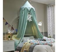 ENEN Baldacchino per Letto Bambina Zanzariera a Cupola per Lettino/Culla, Principessa Baldacchino in Tinta Unita, Tenda da Gioco con pompon, Decorazione per Cameretta dei Bambini (Verde)