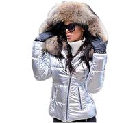ENEN Cappotto Piumino Cotone Imbottito Parka Cappuccio Donna Invernali Elegante Giubbotto Trincea Addensare Caldo Leggero Piuma Maniche Lunghe Felpa Giacca Outwear (Argento,L)