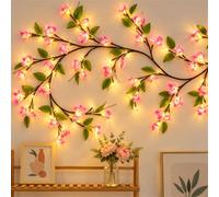ENEN Catena luminosa interno, Luci del Ramo Pieghevole, Bianco caldo Stile Botanico LED Stringa Luci, per Luci Decorative per la Casa, Matrimonio, Decorazione per Feste (Fiori rossi,1.8m/96L)