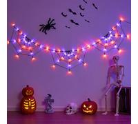 ENEN Halloween 1,8m Catena Luminosa Interno con Batteria, Ragnatela Spaventosa LED Stringa Luci, per Luci Decorative per la Casa, Matrimonio, Decorazione per Feste (Arancio-viola,1)