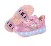 ENEN Sportive Scarpe da Skateboard 4 Ruote, Moda Scarpe con Rotelle Bambina Bambino, Skateboard Sneakers Outdoor Multisport Ginnastica da Pattini per Ragazze e Ragazzi, 30-40 EU (Rosa,32)