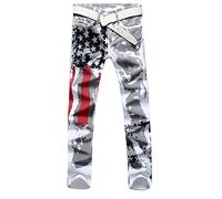 ENENEN Jeans da Uomo con Stampa Bandiera Americana Pantaloni Casual Slim Fit Pentagramma ad Alta Elasticità