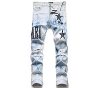 ENENEN Jeans Strappati da Uomo Pantaloni Dritti Elasticizzati Ricamati a Pentagramma