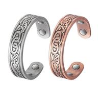 EnerCoppeX 2-Pack Classico Anello Magnetico Vintage in Rame Puro, Braccialetti Regolabili da 2,3", Porta 4 Magneti (3500 Gauss), Può Essere Indossato da Uomini e Donne