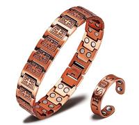 EnerCoppeX Combinazione magnetica in puro rame al 99,99% (bracciale e anello) che rappresenta la buona benedizione di Gesù Cristo, croce cristiana, sacchetto regalo (A)