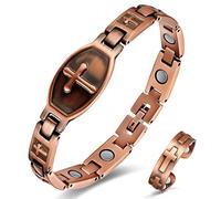 EnerCoppeX Combinazione magnetica in puro rame al 99,99% (bracciale e anello) che rappresenta la buona benedizione di Gesù Cristo, croce cristiana, sacchetto regalo (C), 8.5 inch, Rame