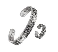 EnerCoppeX Set Bracciale Magnetico in Rame Solido da 6,7" e Anello da 2,3", Bracciale Gioielli Combinazione Magnetica in Rame Solido 99,99% 8 Anelli Magnetici 4 Magneti Misura Regolabile Unisex
