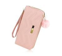 Energather Portafogli da donna, grande capacità, in pelle PU, con doppia cerniera, con 12 scomparti per carte di credito e un ciondolo con cerniera Furball, rosa pallido., S, Casual