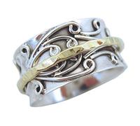Energisten Radha Sterlingsilver Meditation Spinner ring med Mässingsring på 3D blommönster Basring (Stil UK05, 52 (16.6))