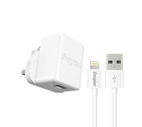 Energizer ACA1AUKCLI3 - Caricabatterie con Cavo Lightning, 1 USB, 1 A, Presa Inglese, Colore: Bianco
