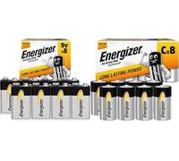 Energizer Alkaline Power - Batterie C e 9V Alcaline (Confezione da 8 + 8) | Potenza di Lunga Durata - per Rilevatori Antincendio, Rilevatori di Fumo, Torce Elettriche e Giocattoli