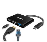Energizer HC303CV - Hub USB 3 in 1 - da USB-C a USB-A 3.0 + HDMI + USB - C - 5 Porte - Plug & Play - 12 cm - Sincronizzazione Ultra Rapida - Nero