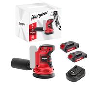 Energizer - Levigatrice orbitale cordless 20V, 10.000 giri/min, 6 velocità regolabili - Piatto autoaderente da 125 mm, sacchetto raccoglitore, 10 dischi inclusi - Include 2 batterie 20V 2AH + caricato