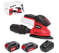 Energizer - Levigatrice Orbitale Multifunzione Triangolare Senza Fili 20V con Batterie Incluse - 10000 OPM, Sacchetto Aspirapolvere, 10 Fogli Abrasivi Inclusi (P60/80/120), Ideale per Finiture e Fa