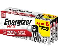 Energizer Max, Confezione da 18+6 Batterie AA, lunga durata per uso quotidiano, senza solfatazione e con 10 anni di vita utile