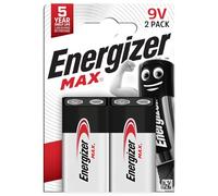 Energizer Max Pila - Batteria 9V Alcaline (Confezione da 2) | per rilevatori antincendio, rilevatori di fumo - 10 anni di conservazione - 100% imballaggio riciclabile