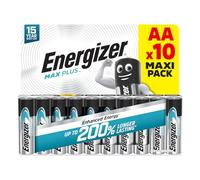 Energizer Max Plus - Pile AA (pacco da 10) Batterie Alcaline 1,5V - potenza che dura 200% di extra durata - 100% imballaggio riciclabile privo di plastica - 10 anni di conservazione