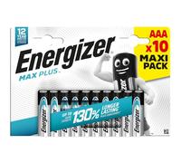 Energizer Max Plus - Pile AAA (pacco da 10) Batterie Alcaline 1,5V - potenza che dura 130% di extra durata - 100% imballaggio riciclabile privo di plastica - 15 anni di conservazione