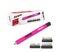 Energizer Mini avvitatore elettrico di precisione 3 V, 30 punte incluse, coppia 3 Nm, illuminazione LED incorporata, 160 giri/min, 2 batterie AAA fornite, compatta, rosa
