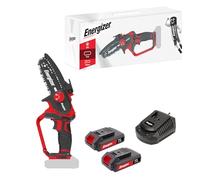 Energizer - Motosega cordless 20V, lama 120 mm - Velocità 5 m/s - Ultra compatta, impugnatura Soft Grip - 2 catene + olio inclusi - Include 2 batterie 2AH + caricatore rapido Ideale per potatura