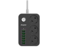 Energizer Prolunga 2 m 3 Prese AC Interno Bianco e Nero con USB