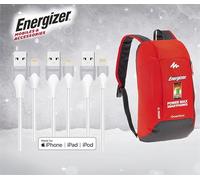 Energizer - Set di 3 cavi Lightning da 1,2 m - Ricarica e sintonizzazione (2,4 A/480 Mbps) per smartphone Apple + Zaino 10L