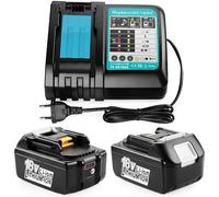Energup 2 Pezzi 18V 5.0Ah Batteria con Caricabatterie per Makita Batteria 18V BL1815 BL1820 BL1830 BL1840 BL1850 BL1850B DC18RA DC18RC DC18RD