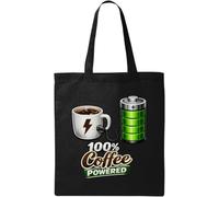 Energy Boost Symbolized by Coffee and Battery Borsa tote in cotone naturale nero