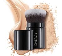 ENERGY Pennello Kabuki retrattile, pennello da viaggio per fondotinta per liquidi, crema e cipria, lucidante, applicatore sintetico per il trucco del viso senza crudeltà, con copertura (nero)