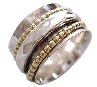 Energy Stone Claridad - Anillo de meditación con motivo martilleado - Con aros de plata y latón giratorios a su alrededor - Plata de ley - (Modelo UK01)