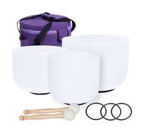 Energysoun - Set di 3 campane tibetane in cristallo di quarzo satinato, 432 Hz, 28 cm, F, 17,8 cm, B, con custodia in tela