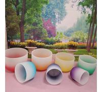 ENERGYSOUND - Set di 7 ciotole in quarzo con cristalli di quarzo smerigliato colorati, 7-30,5 cm, per guarigione del suono e meditazione dello yoga