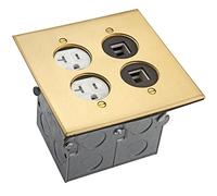 Enerlites 705510-C-D - Kit box da pavimento a 2 moduli, presa duplex resistente alle intemperie, 2 porte modulo dati pronto per jack, Enerlites 705510-C-D, certificato UL, ottone