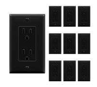 ENERLITES Presa decorativa con piastra a parete, presa a muro di grado residenziale, 15 A 125 V, autofondante, 2 poli, 3 fili, 5-15R, certificazione UL, 61501-BKWP-10 pezzi, nero, confezione da 10