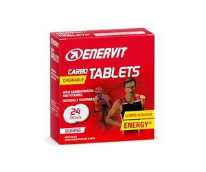 Enervit, Carbo Tablets, Tavolette Energetiche Masticabili, Gusto Limone, con Carboidrati e Vitamine, Da Utilizzare Durante l'Attività Sportiva, Formato Pratico, Astuccio da 24 Tavolette