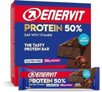 Enervit Protein Bar 50% Dark Choco, Barrette Proteiche Enervit, 20 Grammi di Proteine, Barrette con Vitamina D e Vitamina B6, Gusto Cioccolato Fondente, Senza Glutine, Low Sugar, 12 Barrette da 40g