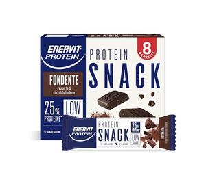 Enervit, Protein Snack al Cioccolato Fondente, Low Sugar, Barrette Proteiche, Per uno Spuntino Goloso e Per il Controllo del Peso, Ricche in Fibre, Senza Glutine, 8 Barrette da 27g