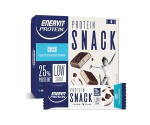 Enervit, Protein Snack al Cocco e Cioccolato Fondente, Low Sugar, Cuore Morbido al Cocco, Barrette Proteiche, Per il Controllo del Peso, Ricche in Fibre, Senza Glutine, 8 Barrette da 27g