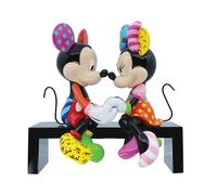 Enesco Disney Britto - Statuina di Topolino e Minnie, seduta sulla panchina del parco, 16 cm, multicolore