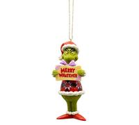 Enesco Dr. Seuss Grinch by Jim Shore Merry Whatever Sign Santa Grinch ornamento da appendere, realizzato a mano, dipinto a mano, da collezione, ornamento per albero di Natale da collezione, regalo per