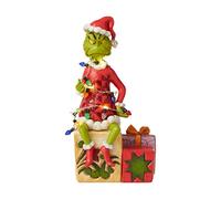 Enesco Jim Shore Dr. Seuss The Grinch seduto sui regali illuminati statuetta, 19 cm, multicolore, rosso