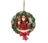 Enesco Jim Shore Heartwood Creek - Decorazione da appendere con Babbo Natale e cervo in ghirlanda, 14 cm, multicolore