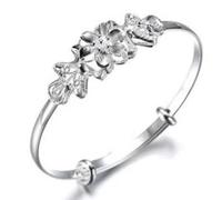 ENESEA Gioielli braccialetto d'argento squisito, braccialetto fiore di prugna 999 puro argento placcato femminile S999 femminile piede push-pull braccialetto braccialetto bianco 1 pezzo.