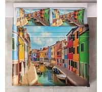 ENFETE Copripiumino 160x200 Venezia Stampa 3D Set Copripiumino Città Morbido Microfibra Biancheria da Letto Barca, Copripiumone con 2 Federe con Cerniera
