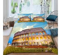 ENFETE Copripiumino Matrimoniale 240x220 Roma Stampa 3D Set Copripiumino Morbido Microfibra Biancheria da Letto Colosseo, Copripiumone con 2 Federe con Cerniera